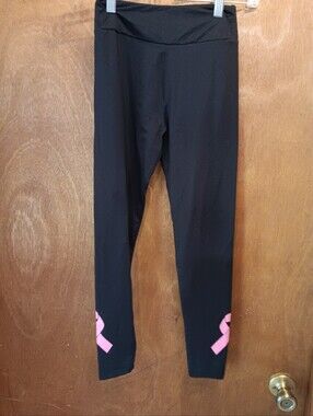 LuLaRoe Kids Black Leggings with Pink Ribbon Accents